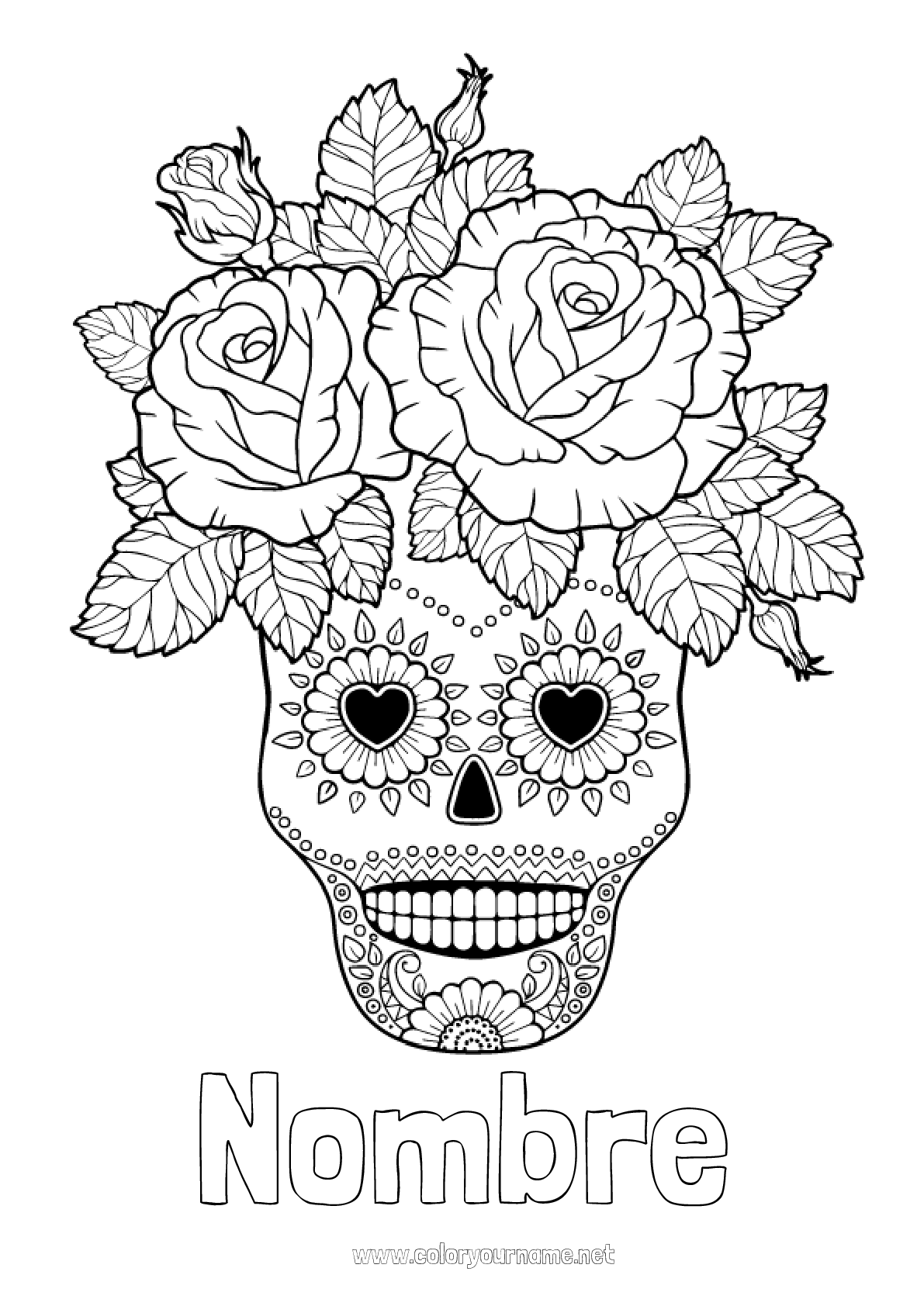 Nº de colorear 256 - Flores Calavera Día de los Muertos