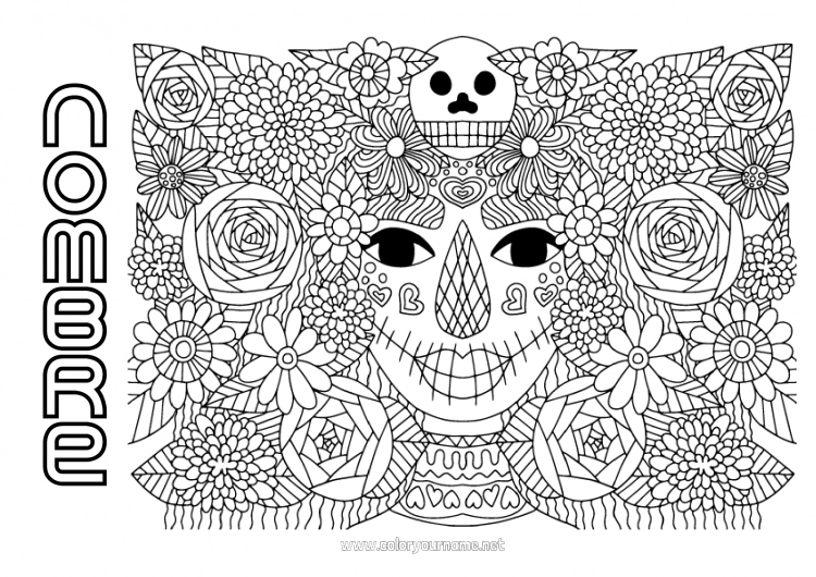 Nº de colorear 258 - Flores Calavera Día de los Muertos