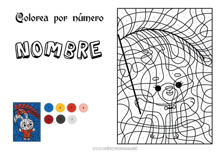 Nº de colorear 605 - Conejo Colorear por números Actividades para niños