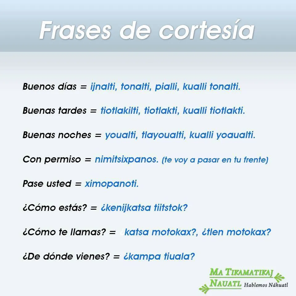Náhuatl básico. Frases de cortesía • NeoMexicanismos Náhuatl básico. Frases de cortesía • NeoMexicanismos