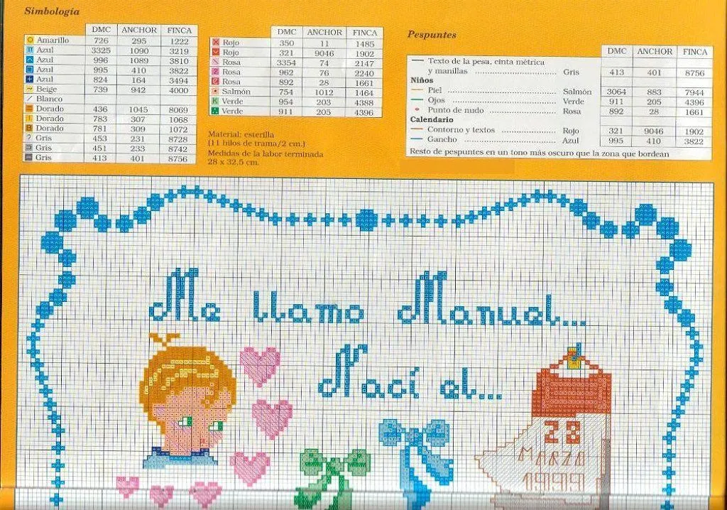 natalicios y nombres a punto de cruz | Aprender manualidades es ...