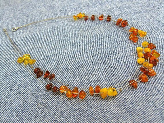 Natural Amber dainty necklace multistrand airy necklace by SanaGem ...