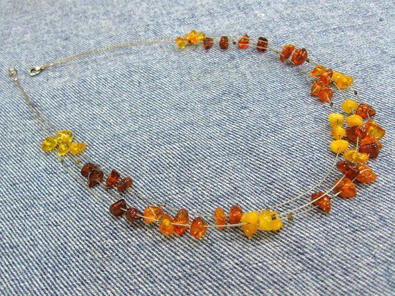 Natural Amber dainty necklace multistrand airy necklace by SanaGem ... Natural Amber dainty necklace multistrand airy necklace by SanaGem ...