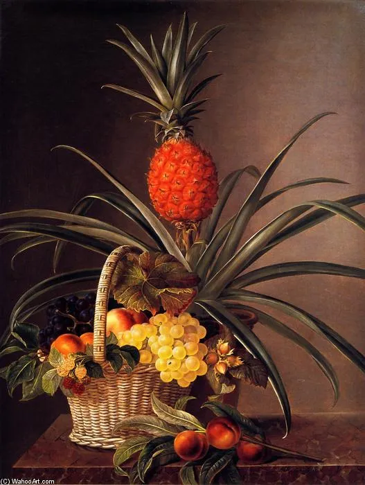 Naturaleza muerta con frutas y piña", óleo sobre lienzo de Johan ...