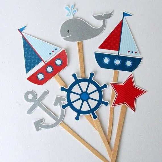 Náutica cumpleaños fiesta Cupcake Toppers por PaperPartyParade