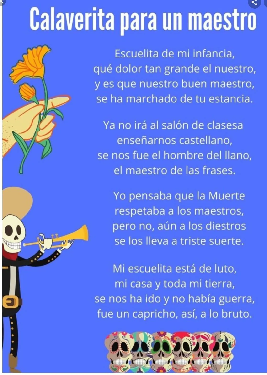 necesito una calaverita literaria sobre un maestro - Brainly.lat