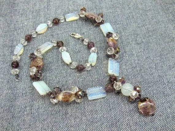 Y necklace amethyst opalite jewelry combined multi by SanaGem