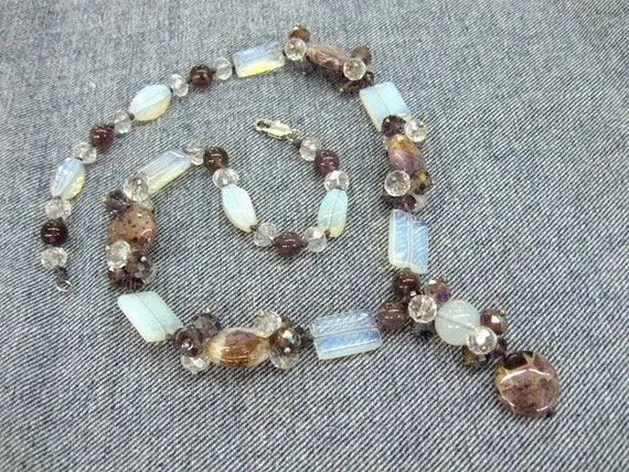 Y necklace amethyst opalite jewelry combined multi by SanaGem Y necklace amethyst opalite jewelry combined multi by SanaGem
