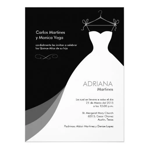 Negro Invitaciones de Quinceañera Vestido Invitación | Zazzle Negro Invitaciones de Quinceañera Vestido Invitación | Zazzle