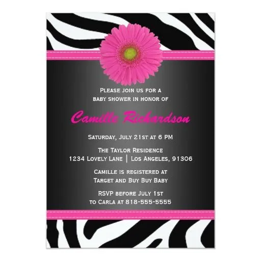 Negro y rosa, cebra, invitación de la fiesta de | Zazzle