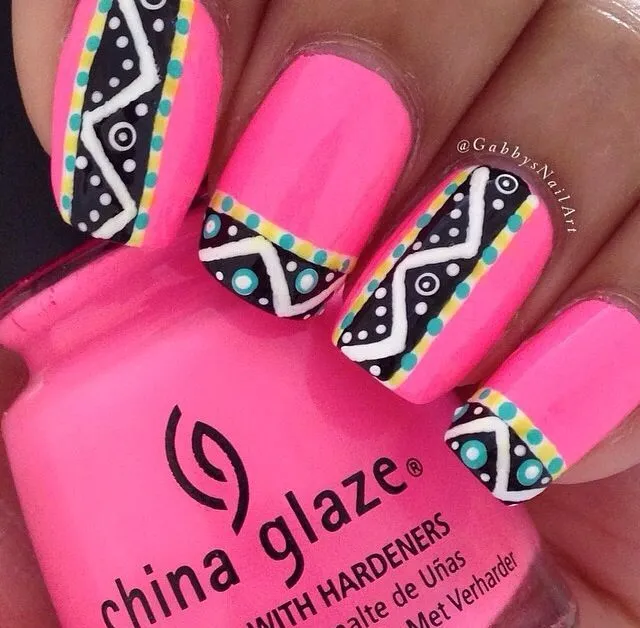 Neon tribal nails | Uñas | Pinterest