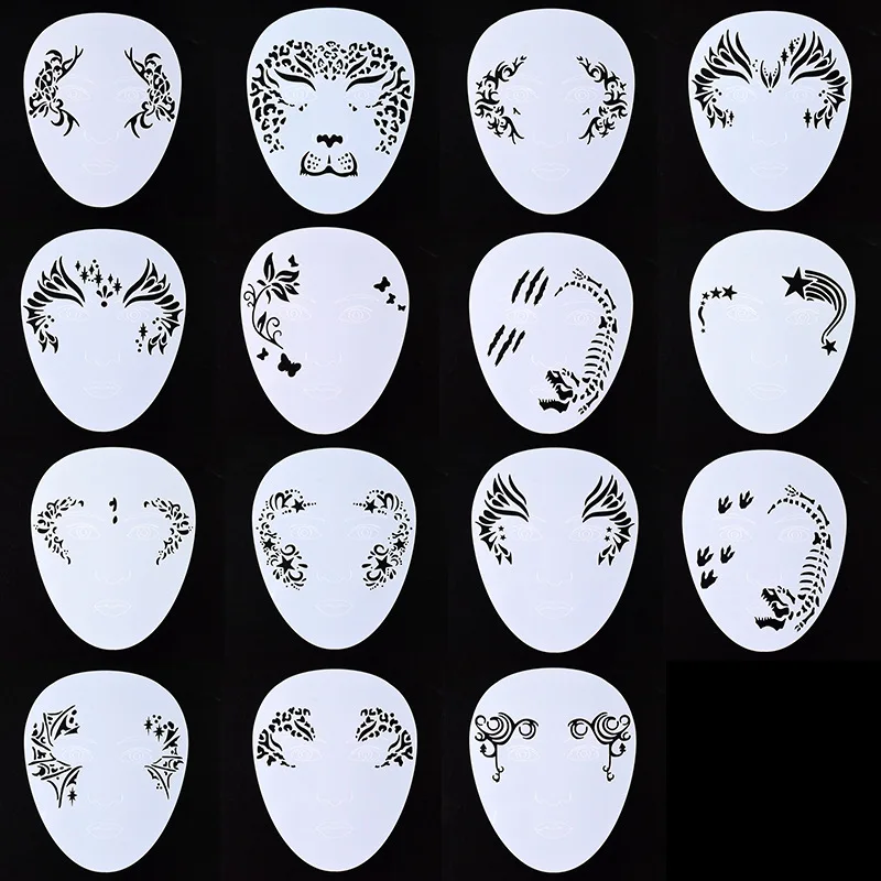 New White 42Pcs/set Face Painting Stencils Templates Professional Body Art  Angel Rainbow Dots Scale Leopard Plastic Makeup Tools - AliExpress