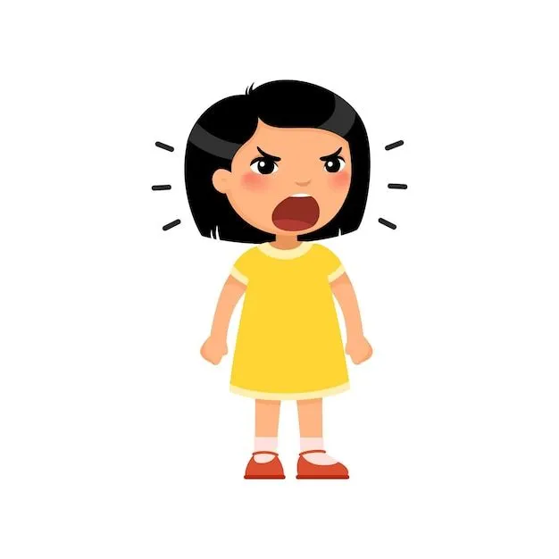 Niña asiática grita en voz alta apretando sus manos en puños. | Vector Premium Niña asiática grita en voz alta apretando sus manos en puños. | Vector Premium