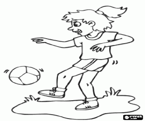 Una niña con el balón de fútbol para colorear, pintar e imprimir Una niña con el balón de fútbol para colorear, pintar e imprimir