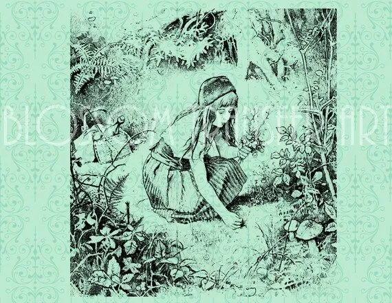 Niña y Bosque Ilustraciones Vintage para por BlossomTransferArt Niña y Bosque Ilustraciones Vintage para por BlossomTransferArt