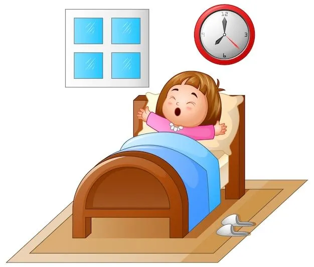 Niña despertando en una cama y bostezando | Vector Premium Niña despertando en una cama y bostezando | Vector Premium
