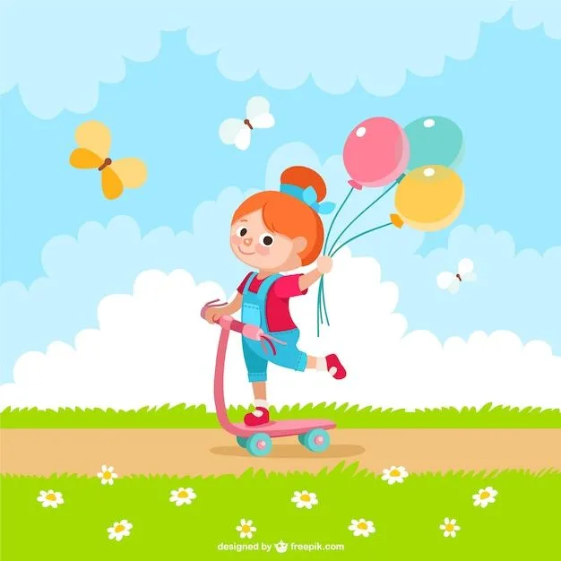 Niña de dibujos animados con globos | Descargar Vectores gratis Niña de dibujos animados con globos | Descargar Vectores gratis