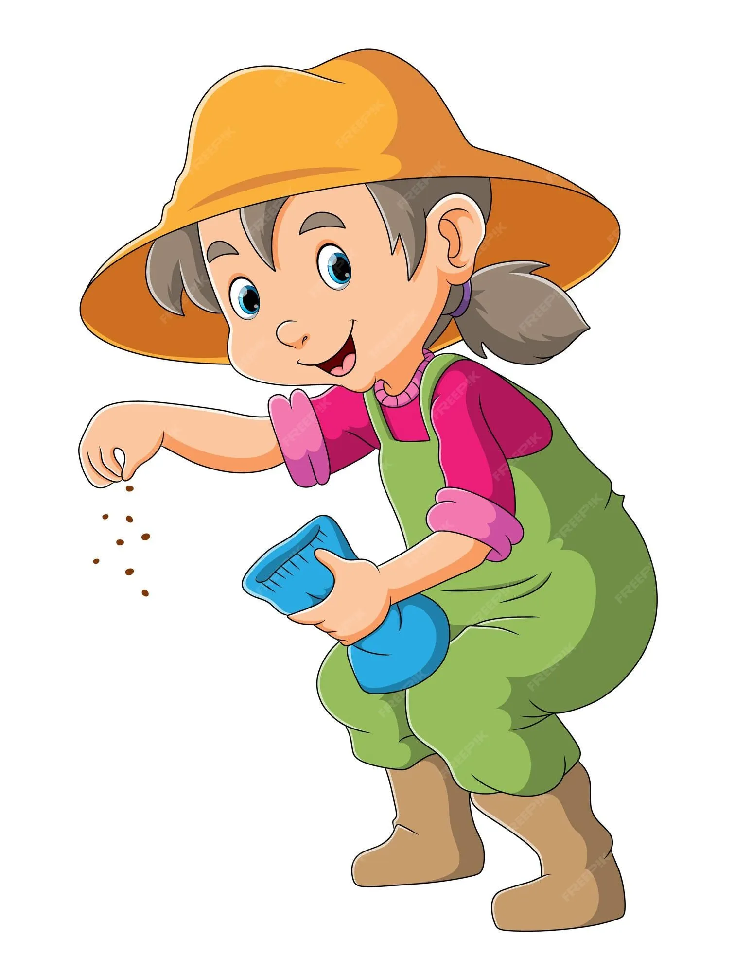 La niña granjera está sembrando una semilla de ilustración. | Vector Premium La niña granjera está sembrando una semilla de ilustración. | Vector Premium