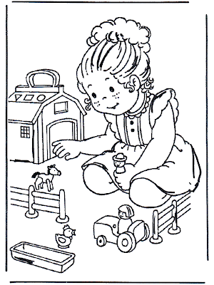 Niña jugando con casa de muñecas para colorear y pintar ~ 4 Dibujo Niña jugando con casa de muñecas para colorear y pintar ~ 4 Dibujo