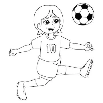 Niña jugando fútbol para colorear página aislada | Vector Premium Niña jugando fútbol para colorear página aislada | Vector Premium