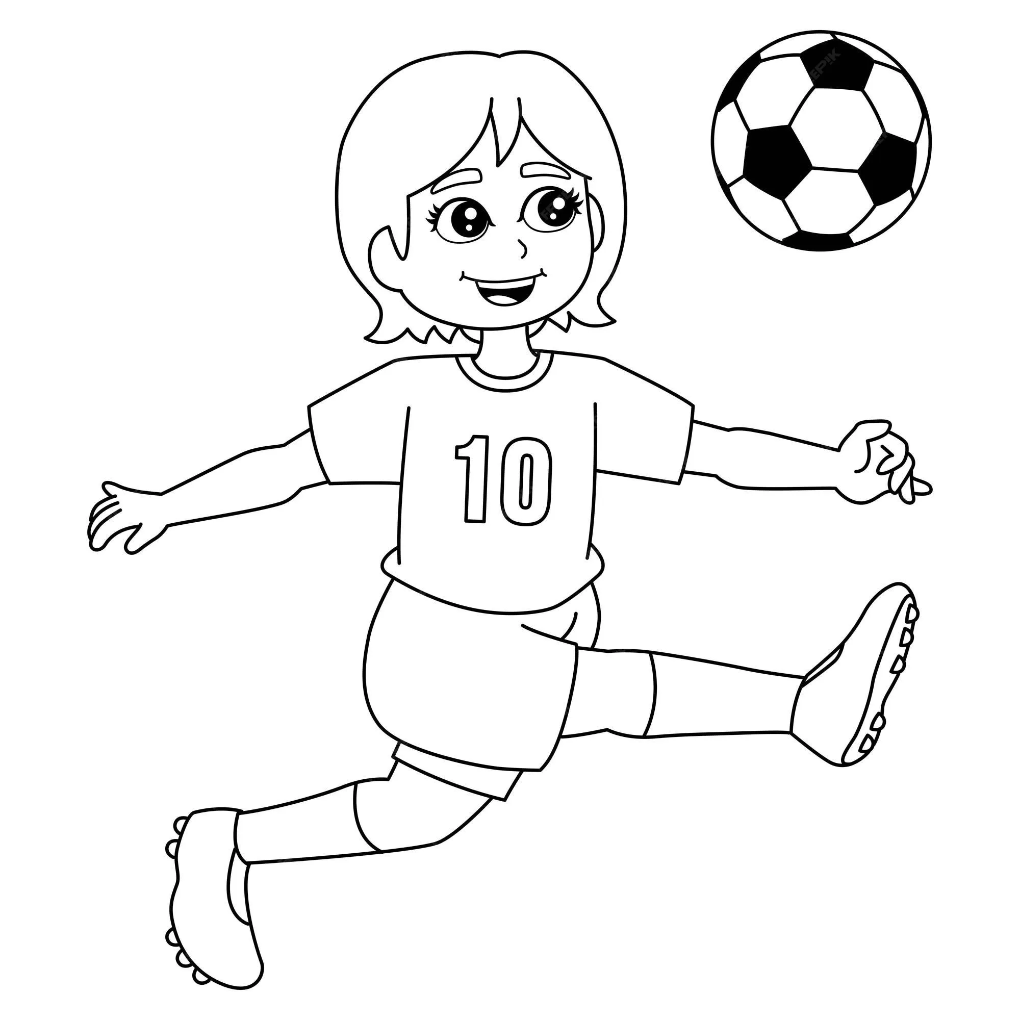 Niña jugando fútbol para colorear página aislada | Vector Premium Niña jugando fútbol para colorear página aislada | Vector Premium
