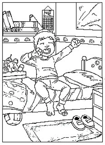 Imagenes de niños levantandose de la cama para colorear - Imagui