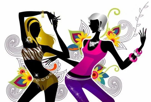 dos niñas bailando en la ilustración vectorial de fondo floral ...