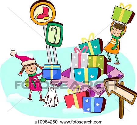 dos niñas, con, navidad presenta Ver Ilustración en Grande dos niñas, con, navidad presenta Ver Ilustración en Grande