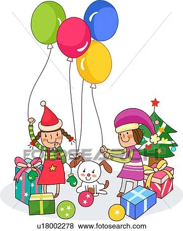 dos niñas, juego, con, globos, cerca, navidad presenta Ver Ilustración en Grande. dos niñas, juego, con, globos, cerca, navidad presenta Ver Ilustración en Grande.