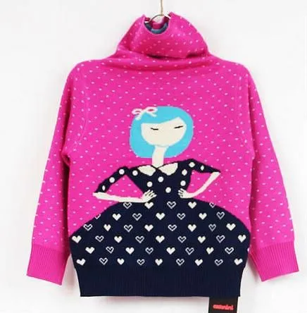 las niñas punto suéter de cuello alto patrón de dibujos animados ...