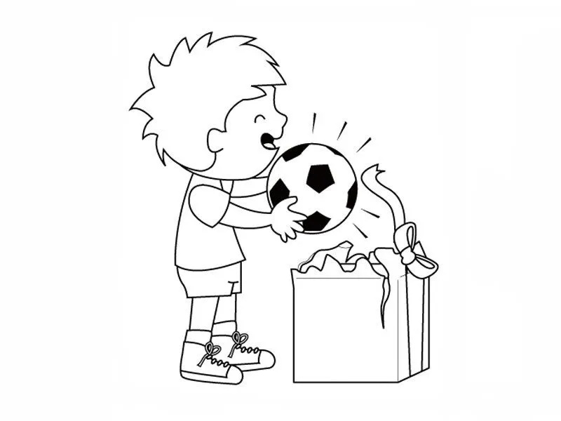 Niño abriendo un regalo. Dibujos para pintar Niño abriendo un regalo. Dibujos para pintar