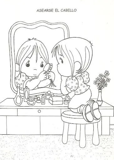 Pinto Dibujos: Niña peinándose – precious moments para colorear Pinto Dibujos: Niña peinándose – precious moments para colorear