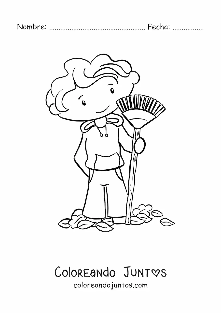 Niño barriendo hojas de otoño | Coloreando Juntos Niño barriendo hojas de otoño | Coloreando Juntos