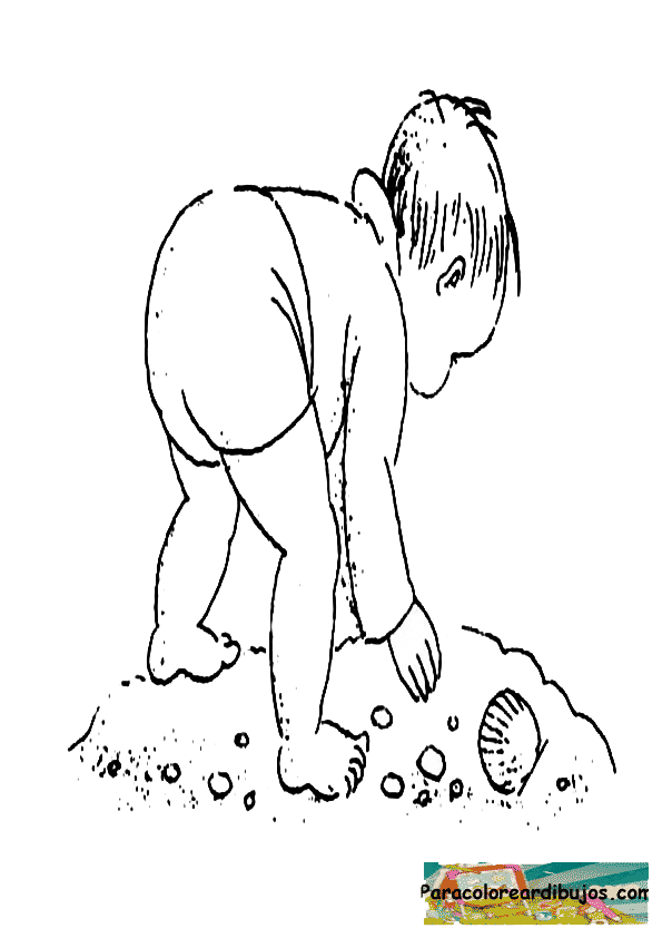 Niño con conchas de mar para colorear | Colorear dibujos