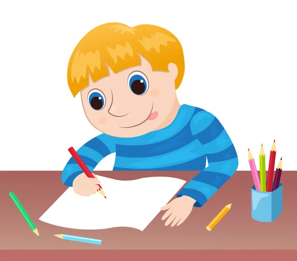 El niño dibuja en una mesa — Vector stock © Amalga #39421489