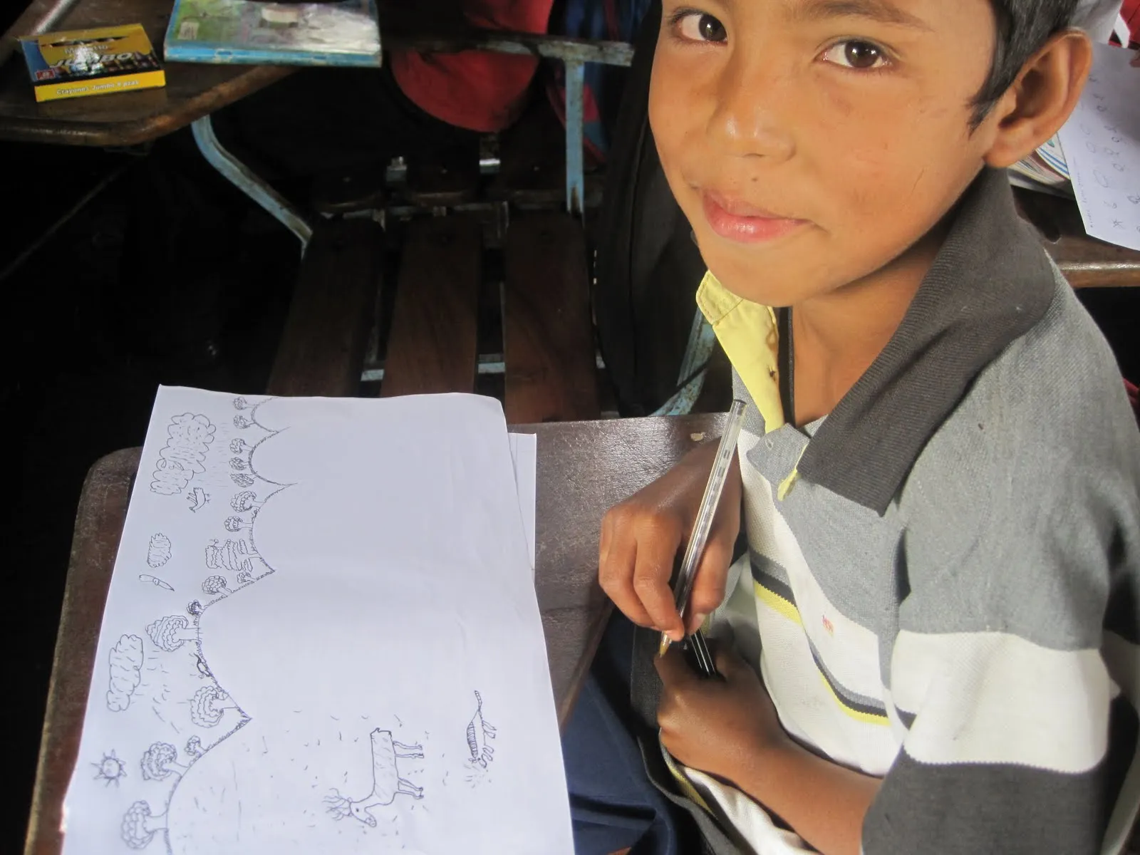 Niño dibujando en Los Horcones.