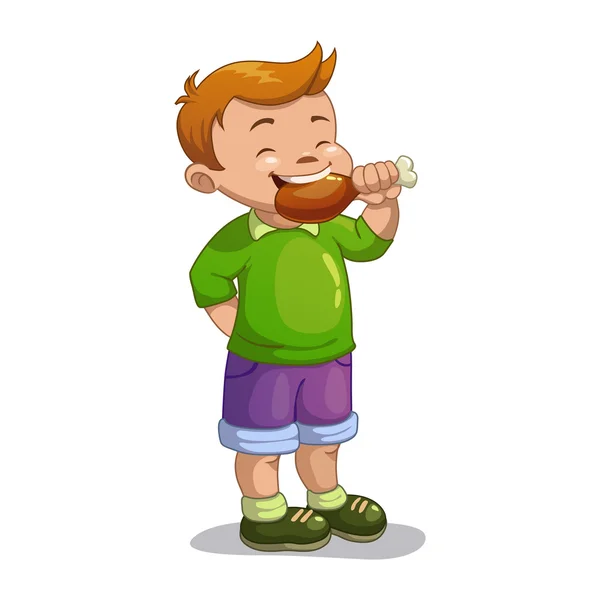 Niño de dibujos animados comiendo muslo de pollo — Vector stock ... Niño de dibujos animados comiendo muslo de pollo — Vector stock ...