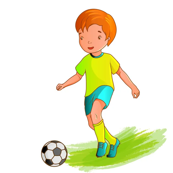 niño dibujos animados jugando fútbol — Vector stock © BlackSpring1 ...