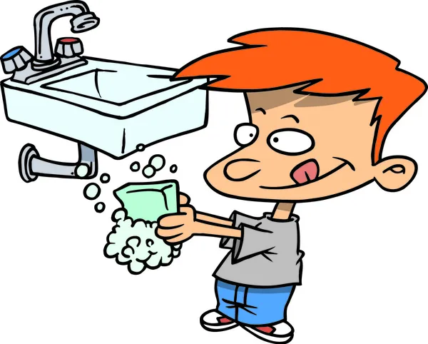 Niño de dibujos animados lavándose las manos — Vector stock ...