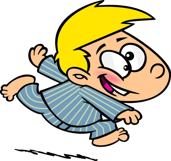 Niño de dibujos animados en pijamas corriendo — Vector stock ... Niño de dibujos animados en pijamas corriendo — Vector stock ...