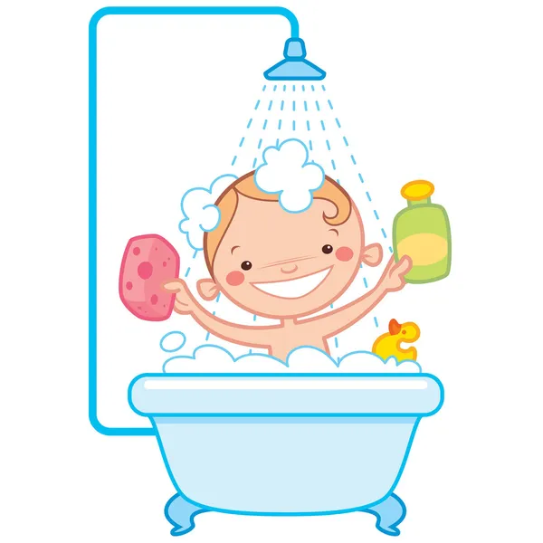 Niño feliz de dibujos animados bebé bañera — Vector stock ... Niño feliz de dibujos animados bebé bañera — Vector stock ...
