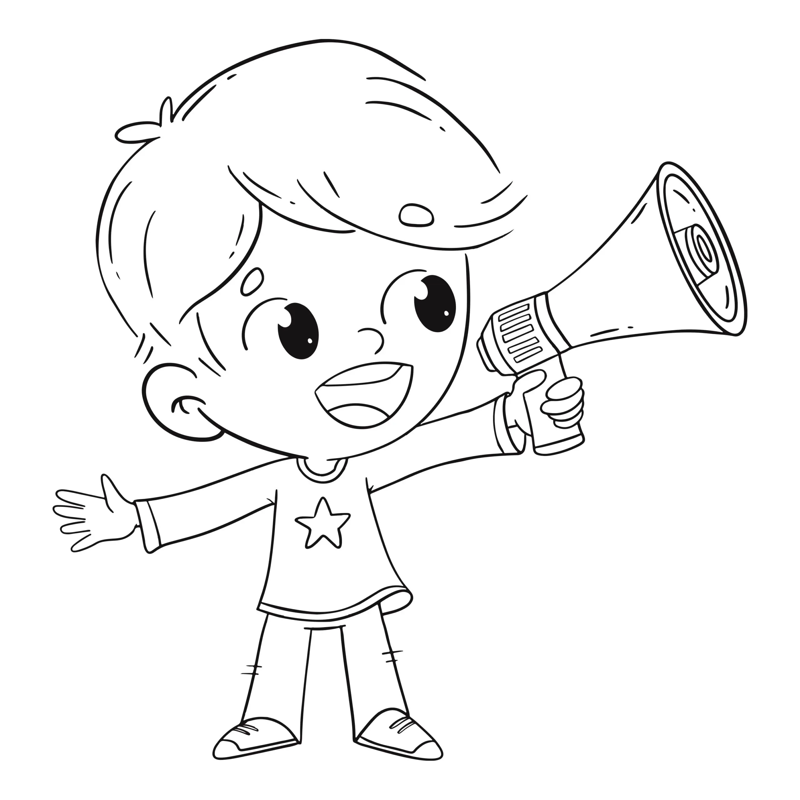 Niño hablando con un megáfono. Dibujo para colorear - Dibustock, dibujos e ilustraciones infantiles para cuentos Niño hablando con un megáfono. Dibujo para colorear - Dibustock, dibujos e ilustraciones infantiles para cuentos