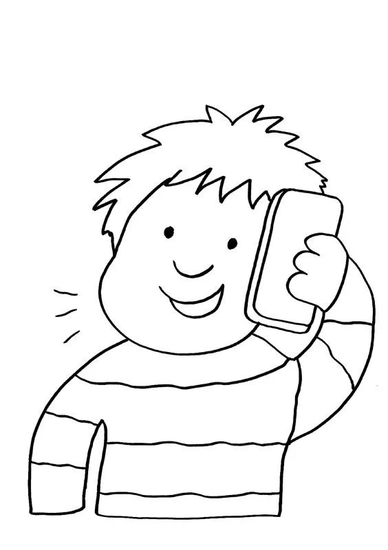 Niño hablando por teléfono: dibujo para colorear e imprimir Niño hablando por teléfono: dibujo para colorear e imprimir