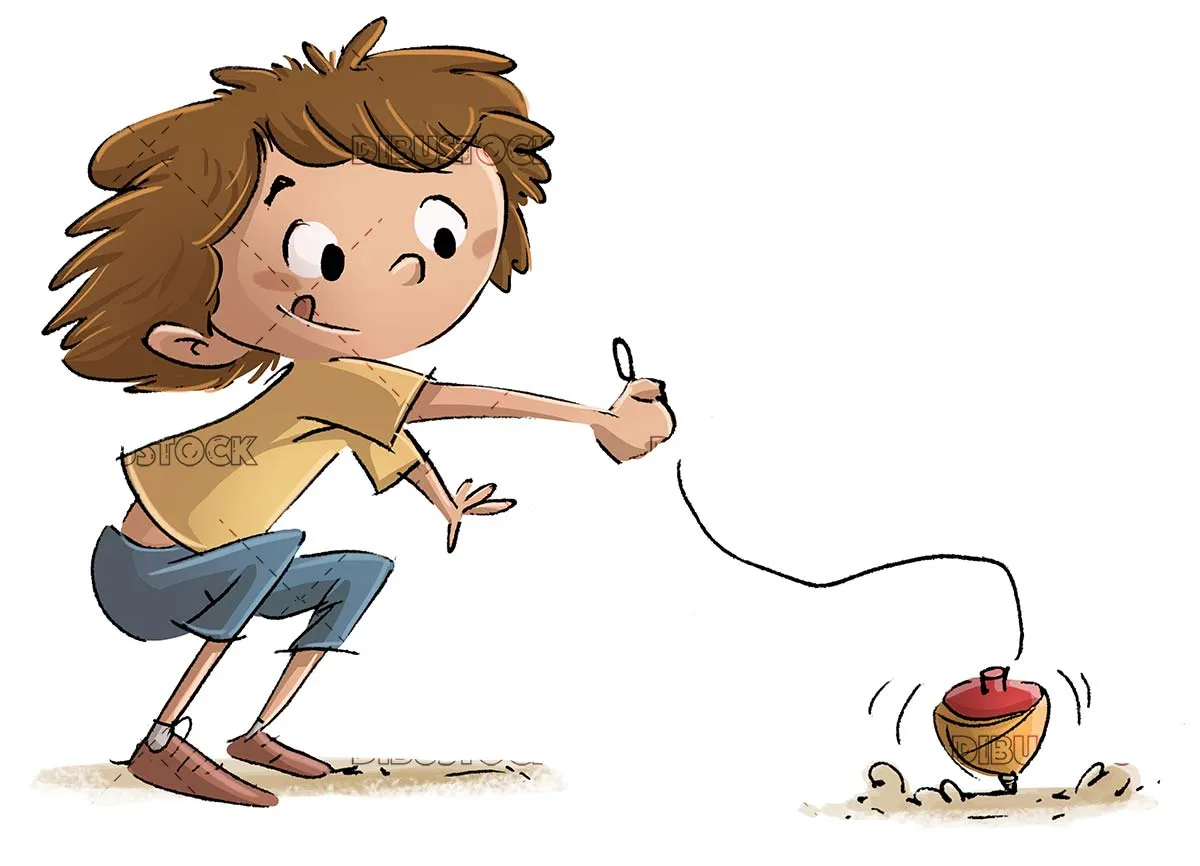 Niño jugando con una peonza - Dibustock, dibujos e ilustraciones infantiles para cuentos Niño jugando con una peonza - Dibustock, dibujos e ilustraciones infantiles para cuentos