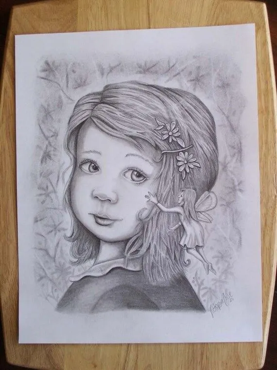 Niño niña hadas ORIGINAL lápiz dibujado a mano por VCAD en Etsy