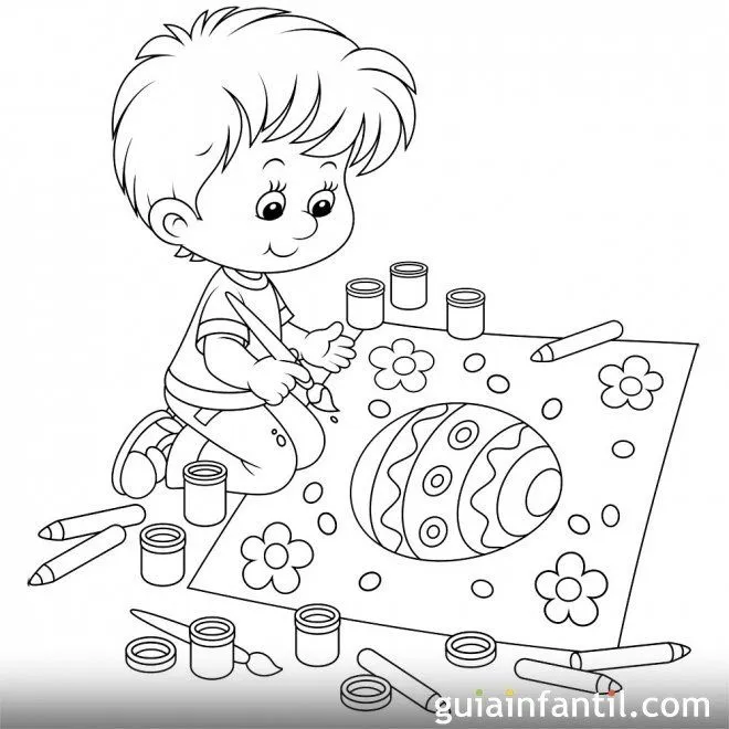 Niño pintando un gigante huevo de Pascua - Dibujos de Pascua para ... Niño pintando un gigante huevo de Pascua - Dibujos de Pascua para ...