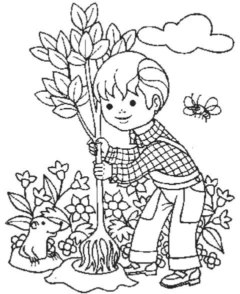 Niños plantando arboles para colorear - Imagui Niños plantando arboles para colorear - Imagui