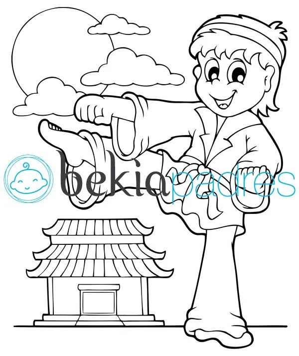 Niño practicando taekwondo: dibujo para colorear Niño practicando taekwondo: dibujo para colorear
