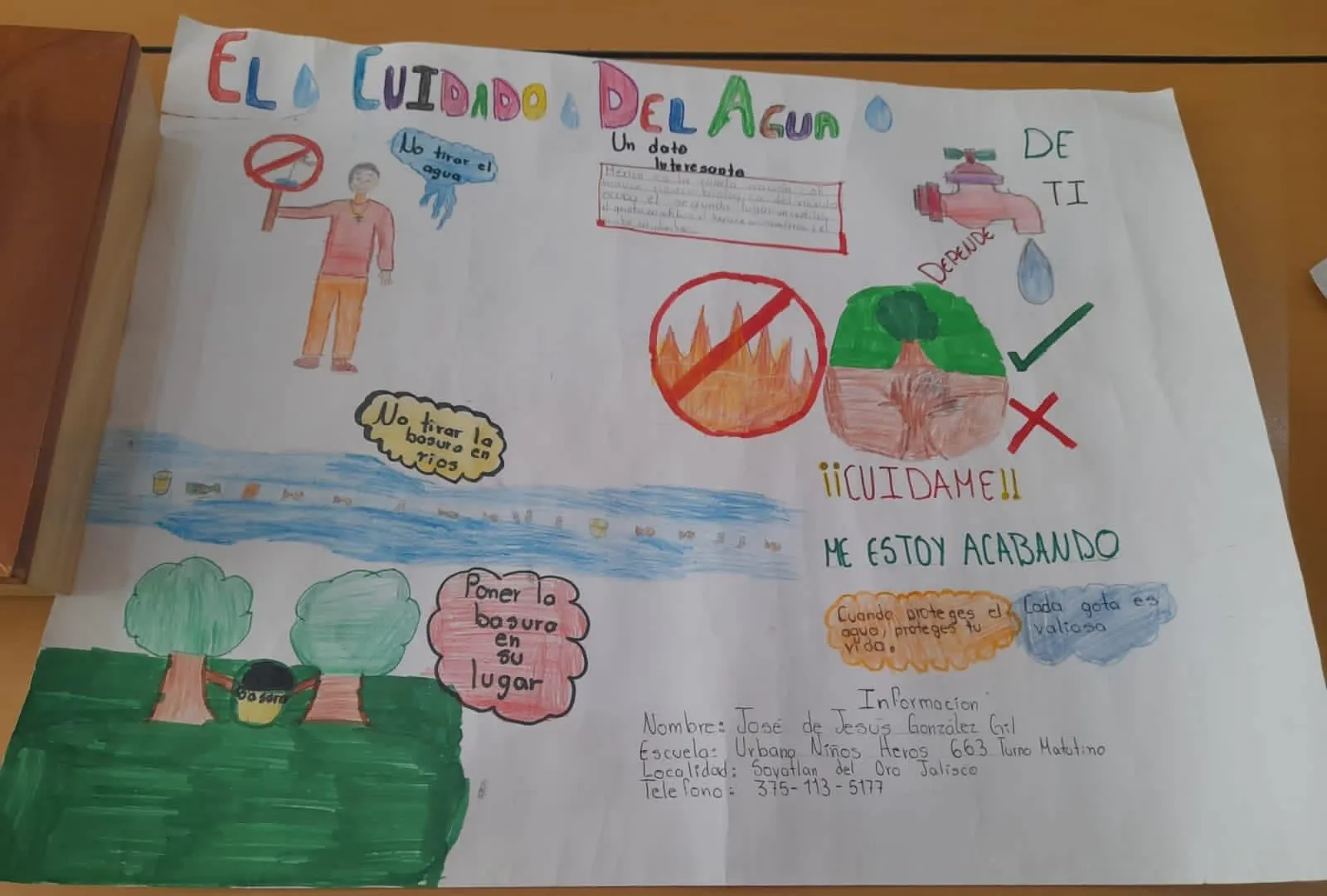 Niño de Soyatlán del Oro gana concurso de carteles sobre el cuidado del agua - Letra Fría Niño de Soyatlán del Oro gana concurso de carteles sobre el cuidado del agua - Letra Fría