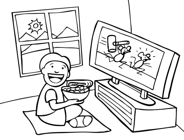 Kid watching TV - black and white — Vector stock © cteconsulting ...